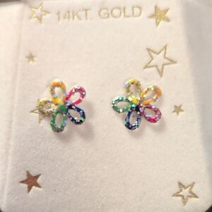 14KT Gold Multicolor Flower Earrings